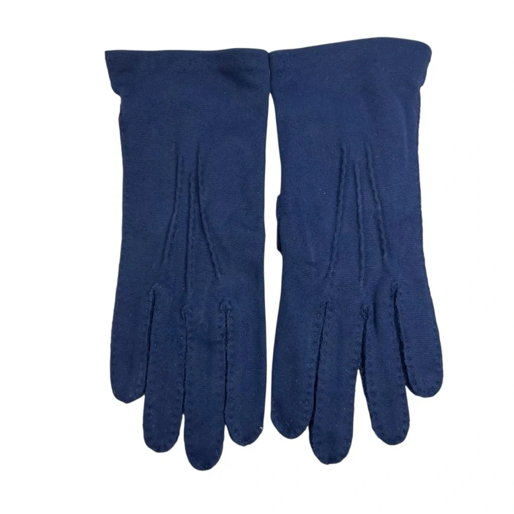 Lot of 6 Vintage Fownes Girls Navy Blue 100% Cotton Gloves